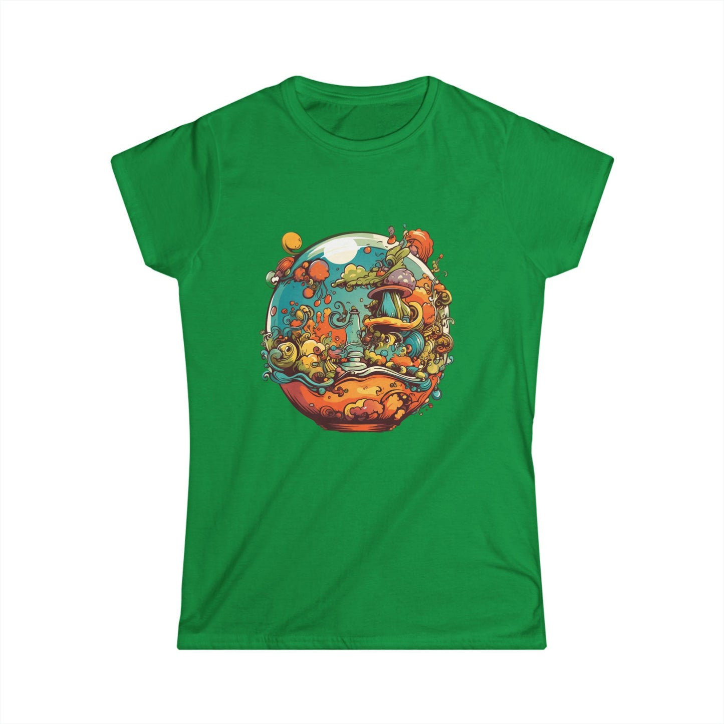 Whimsical Women's Softstyle Tee with Colorful Nature Design