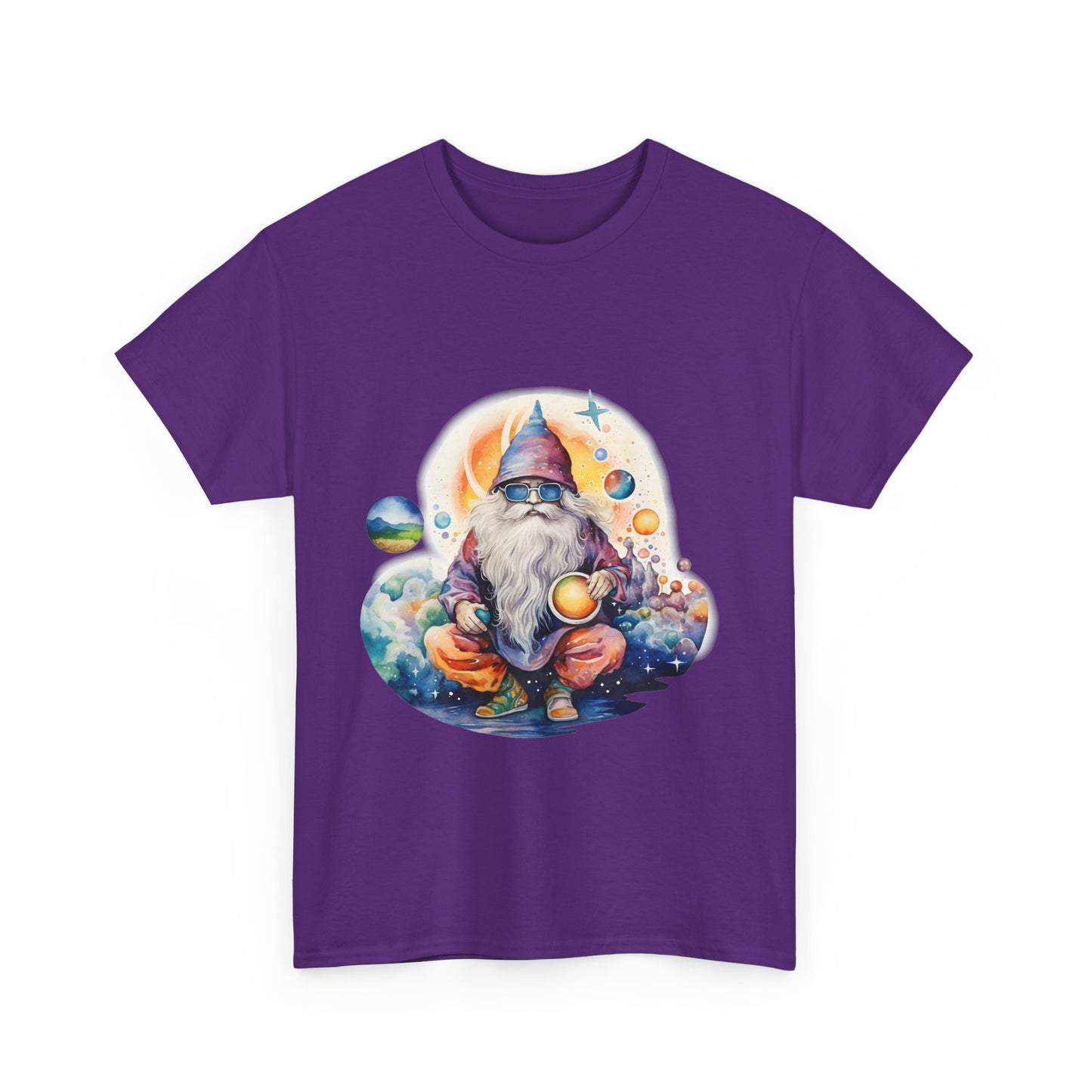 Cosmic Gnome Unisex Heavy Cotton Tee - Whimsical Space Design for Everyday Wear