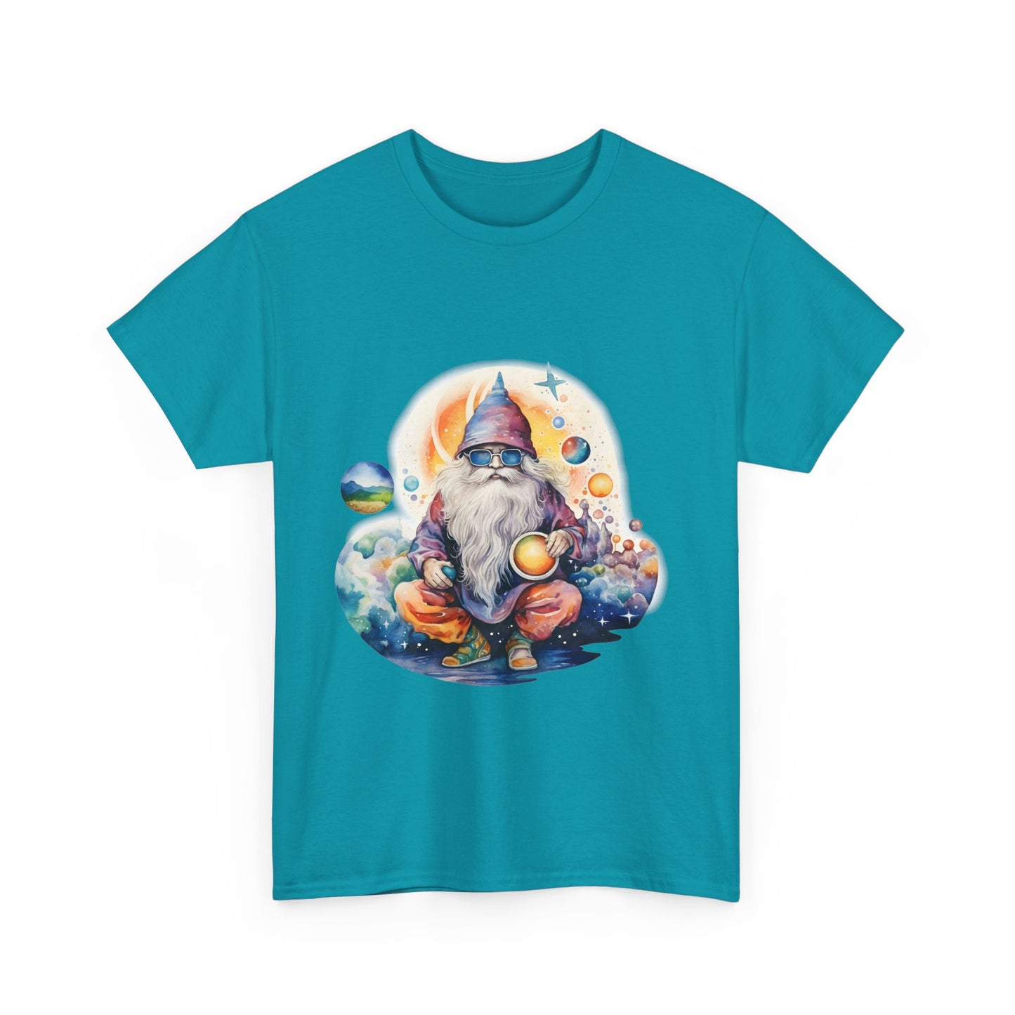 Cosmic Gnome Unisex Heavy Cotton Tee - Whimsical Space Design for Everyday Wear