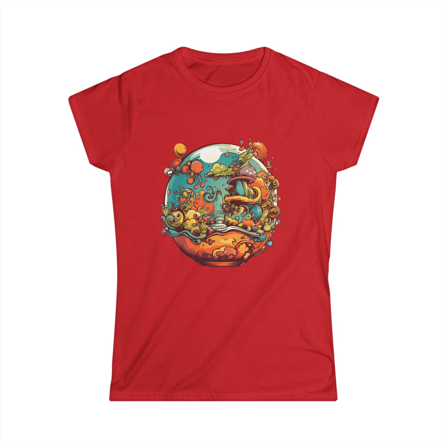 Whimsical Women's Softstyle Tee with Colorful Nature Design
