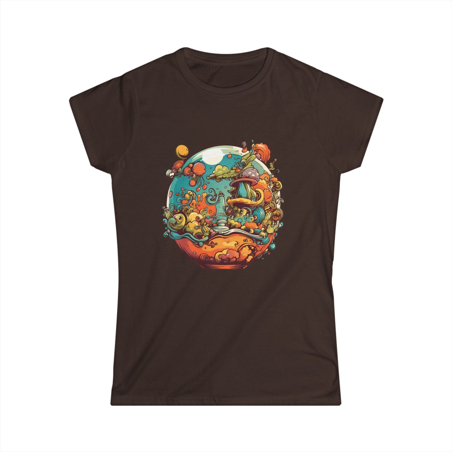 Whimsical Women's Softstyle Tee with Colorful Nature Design