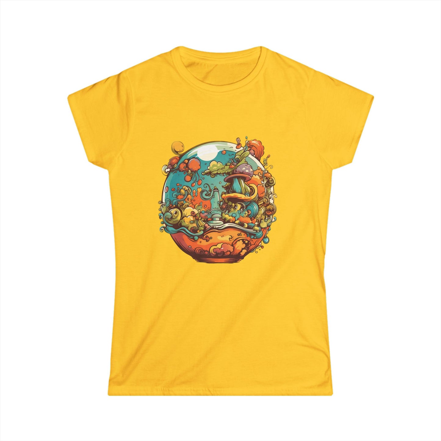 Whimsical Women's Softstyle Tee with Colorful Nature Design
