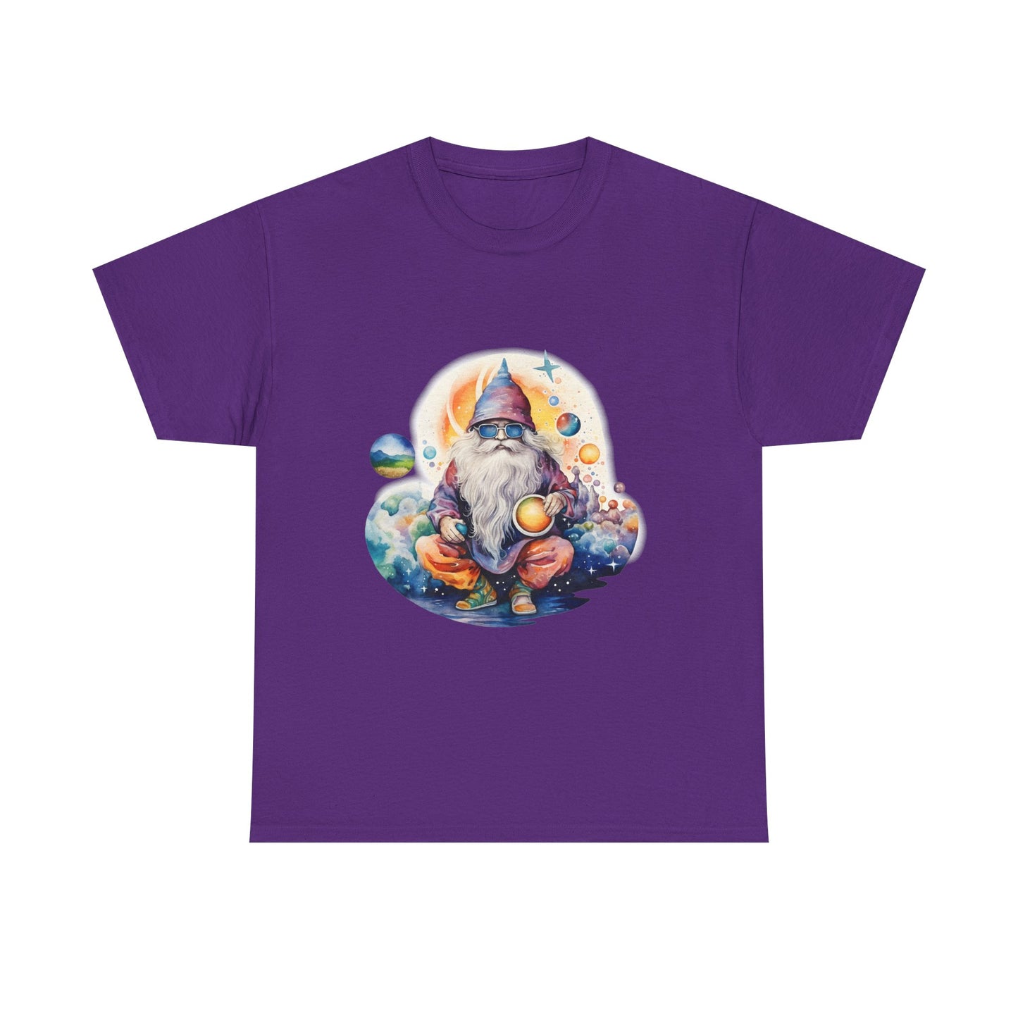 Cosmic Gnome Unisex Heavy Cotton Tee - Whimsical Space Design for Everyday Wear