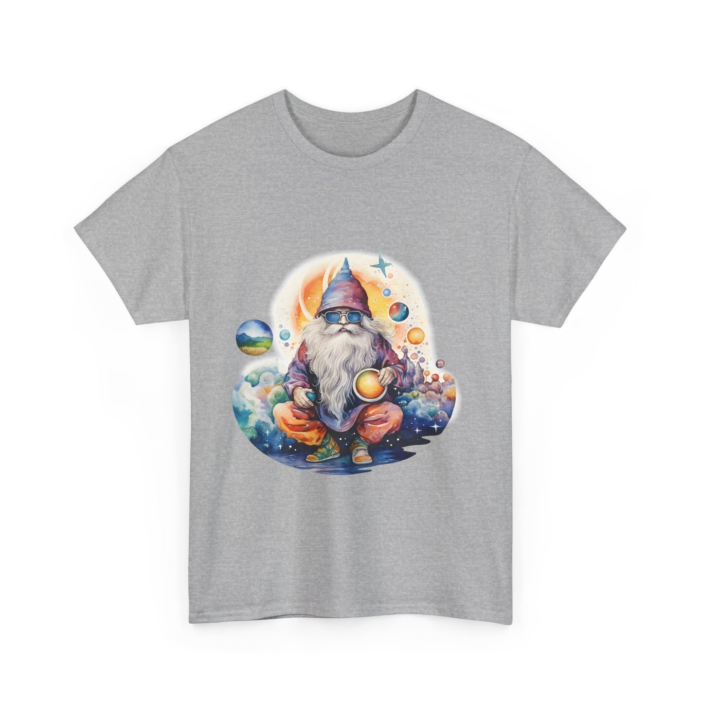 Cosmic Gnome Unisex Heavy Cotton Tee - Whimsical Space Design for Everyday Wear