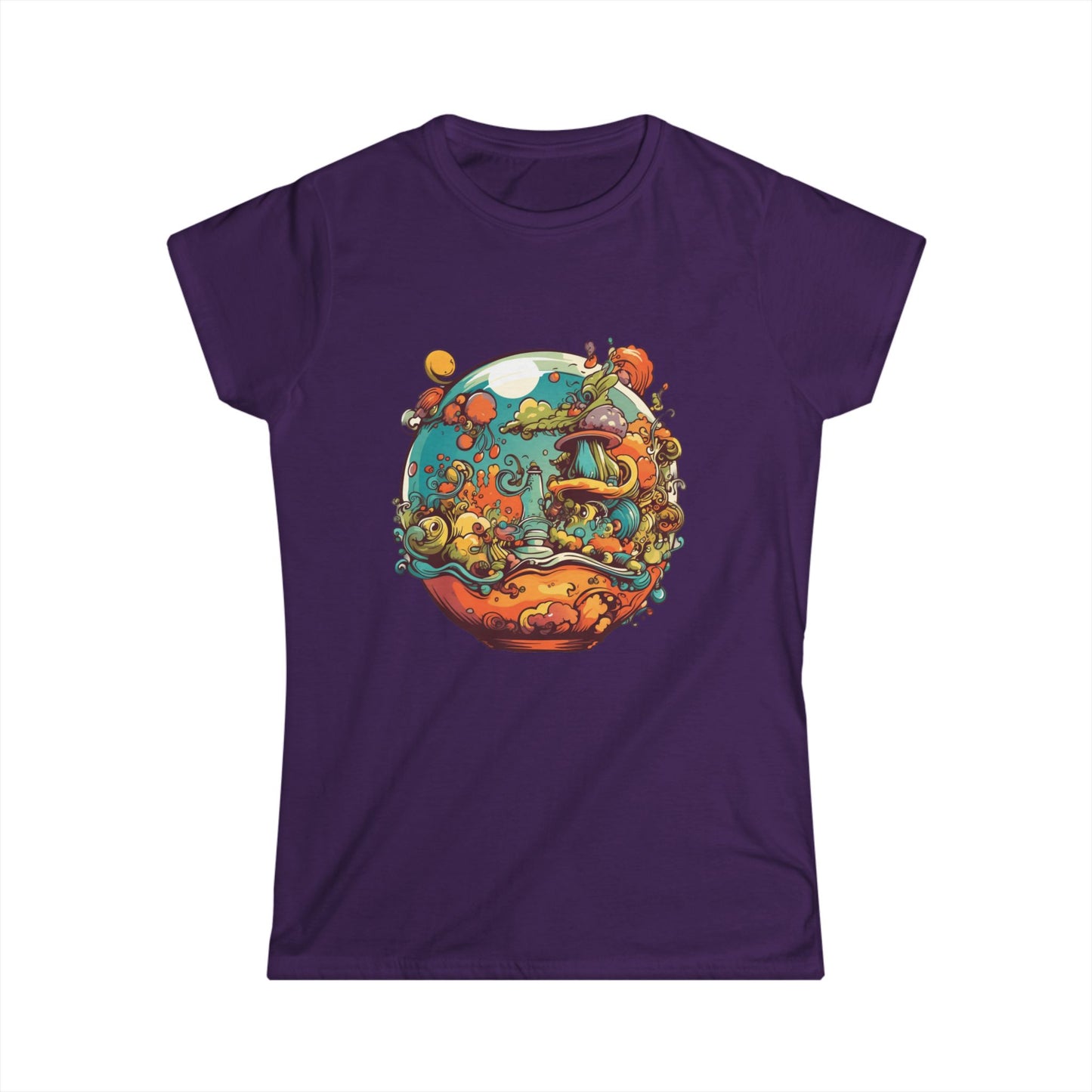 Whimsical Women's Softstyle Tee with Colorful Nature Design