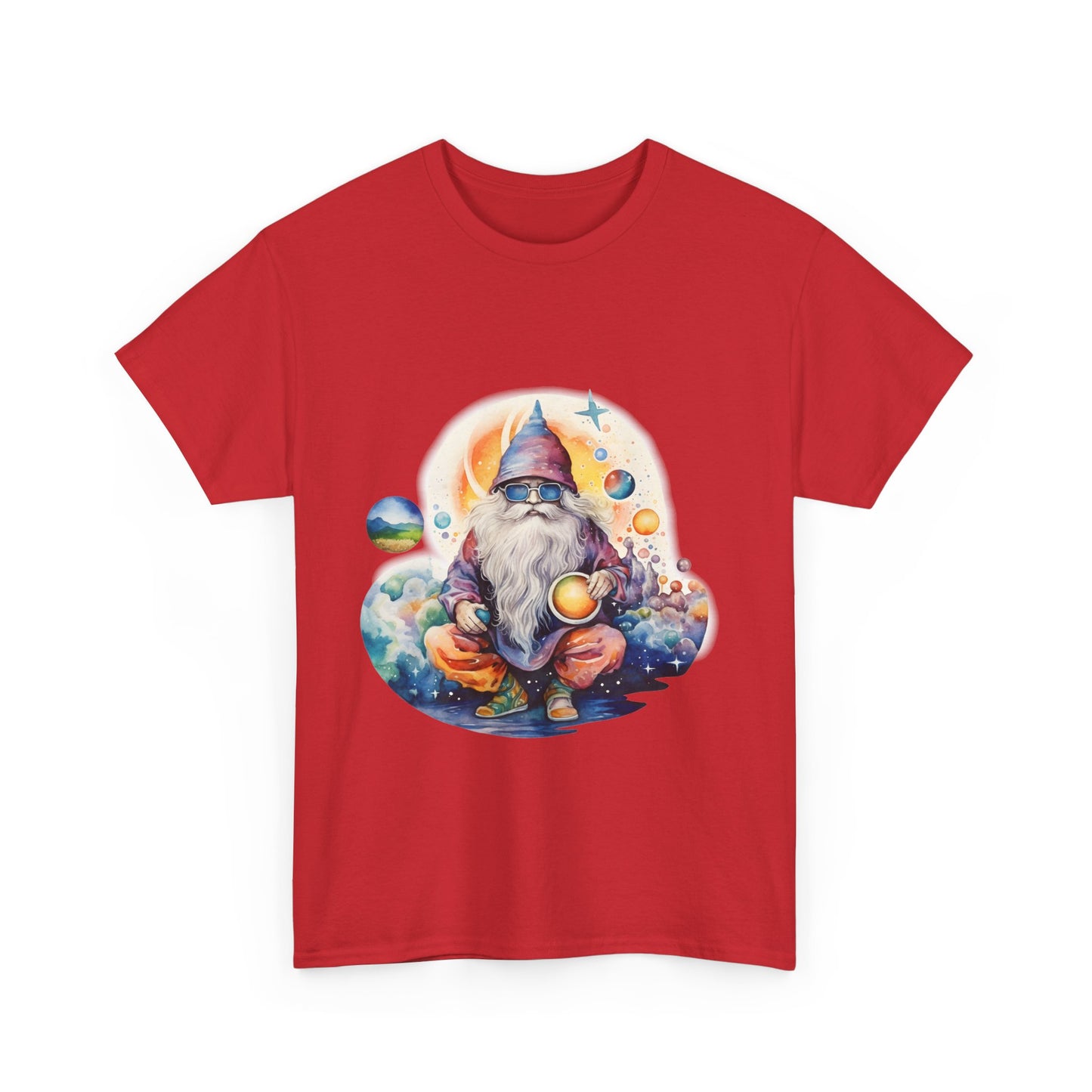 Cosmic Gnome Unisex Heavy Cotton Tee - Whimsical Space Design for Everyday Wear