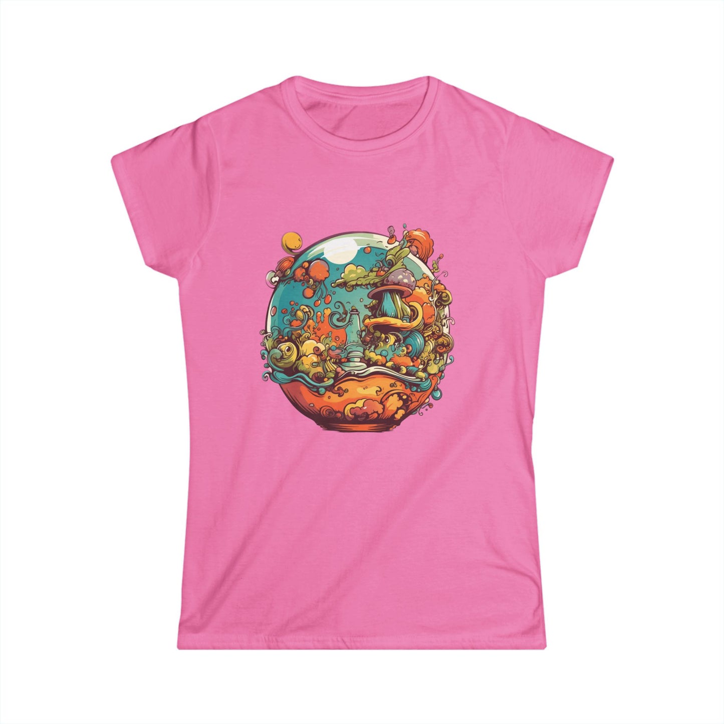 Whimsical Women's Softstyle Tee with Colorful Nature Design