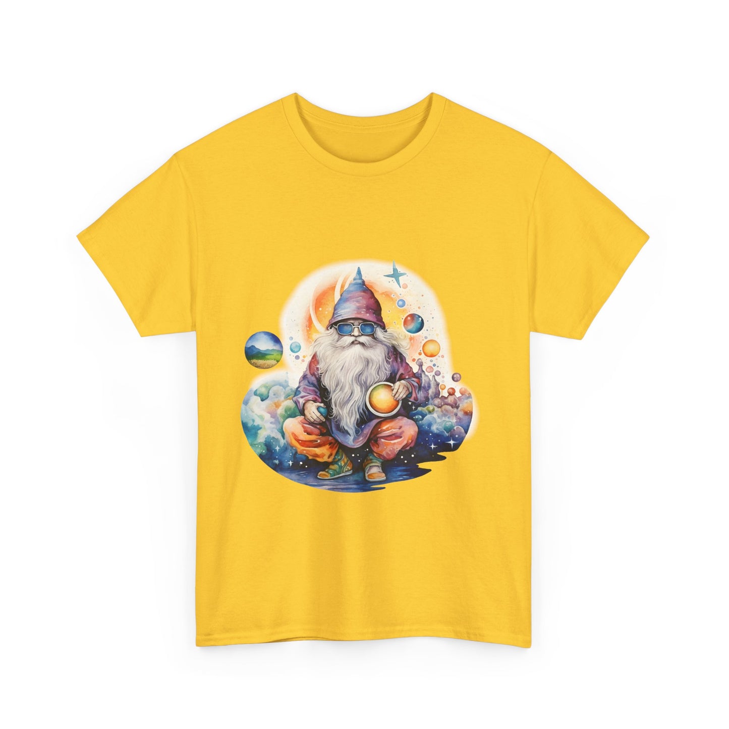 Cosmic Gnome Unisex Heavy Cotton Tee - Whimsical Space Design for Everyday Wear
