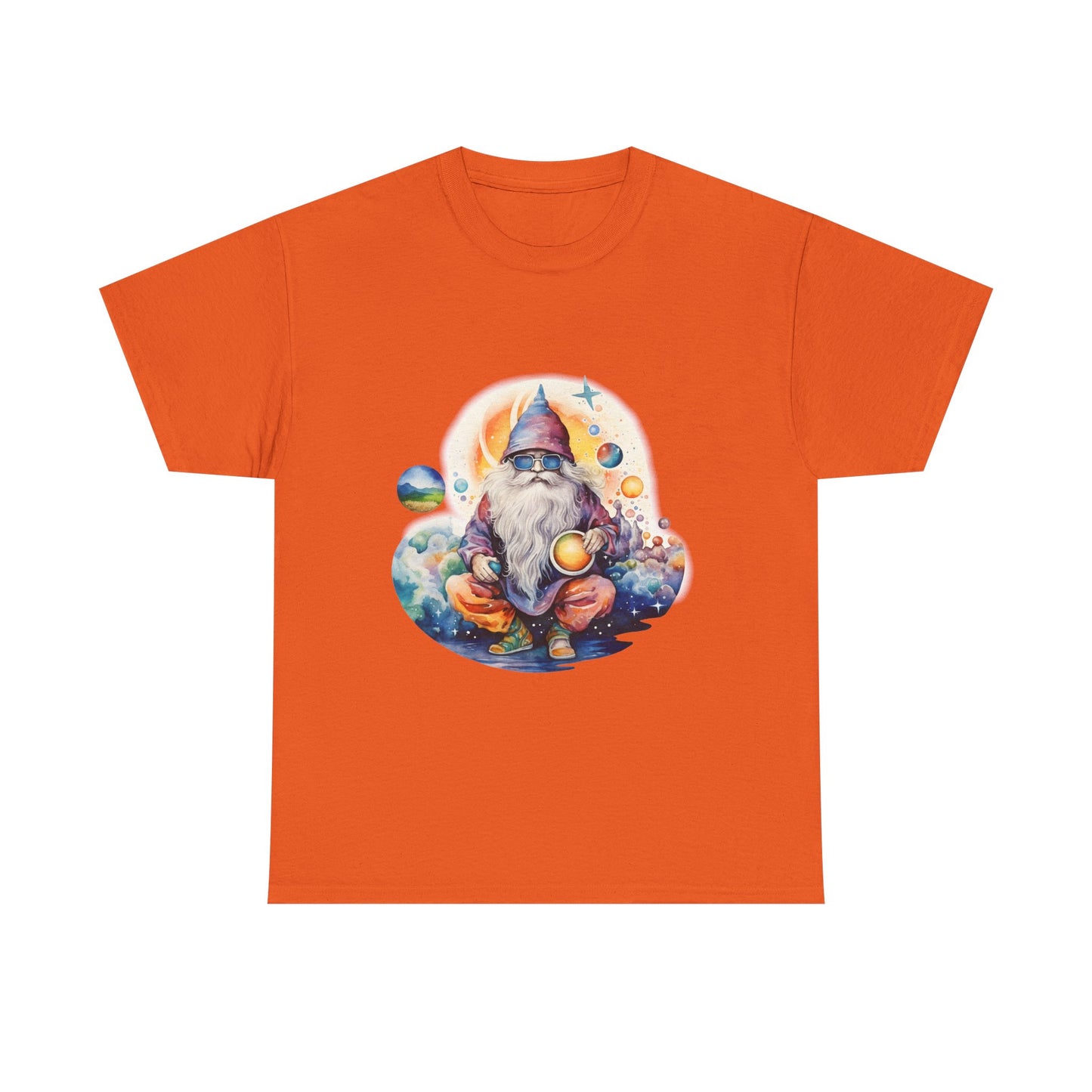 Cosmic Gnome Unisex Heavy Cotton Tee - Whimsical Space Design for Everyday Wear