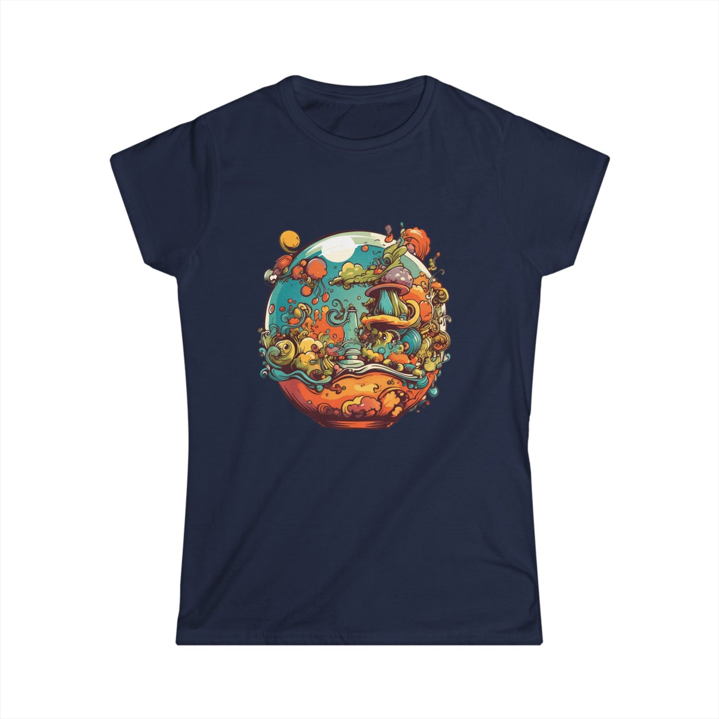 Whimsical Women's Softstyle Tee with Colorful Nature Design