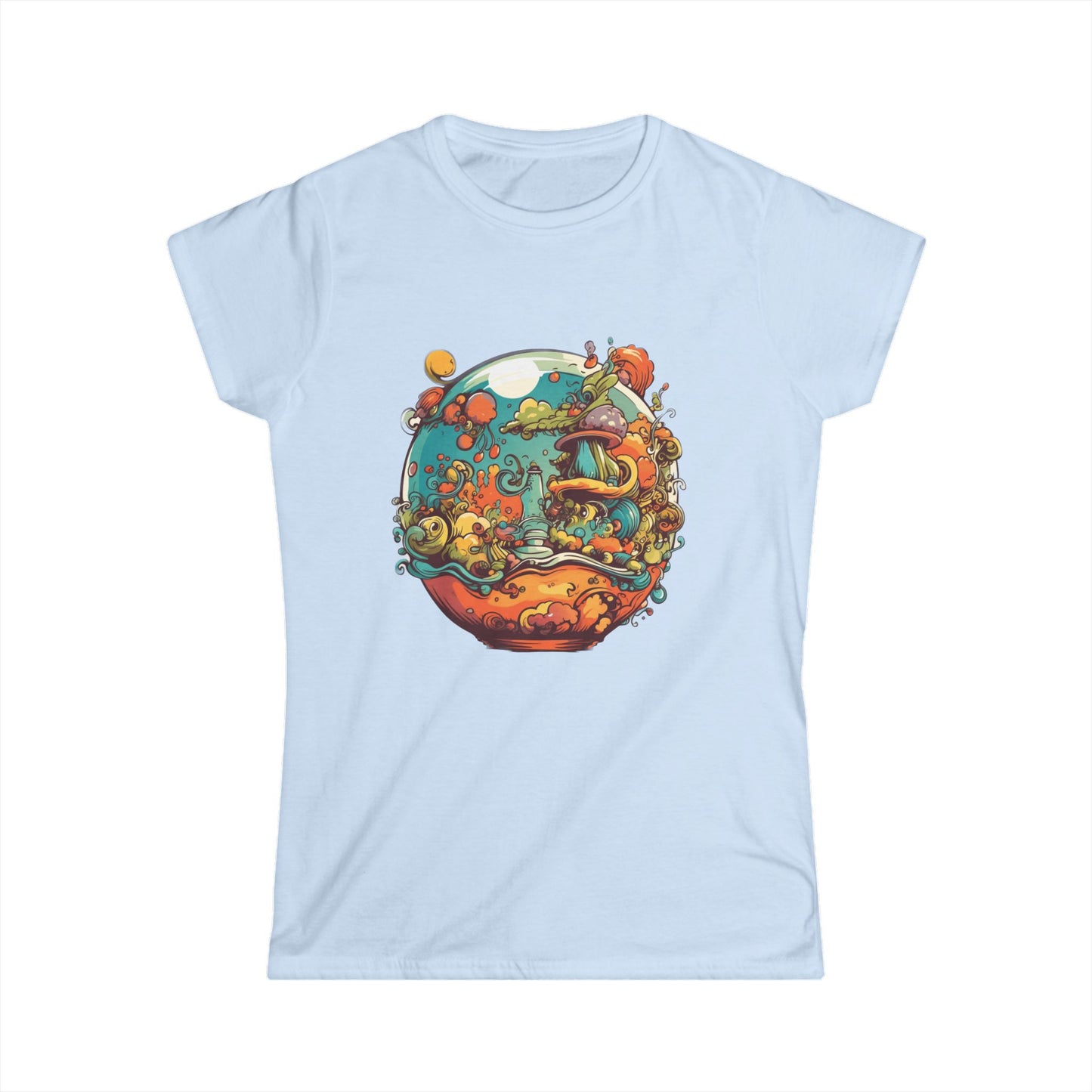 Whimsical Women's Softstyle Tee with Colorful Nature Design
