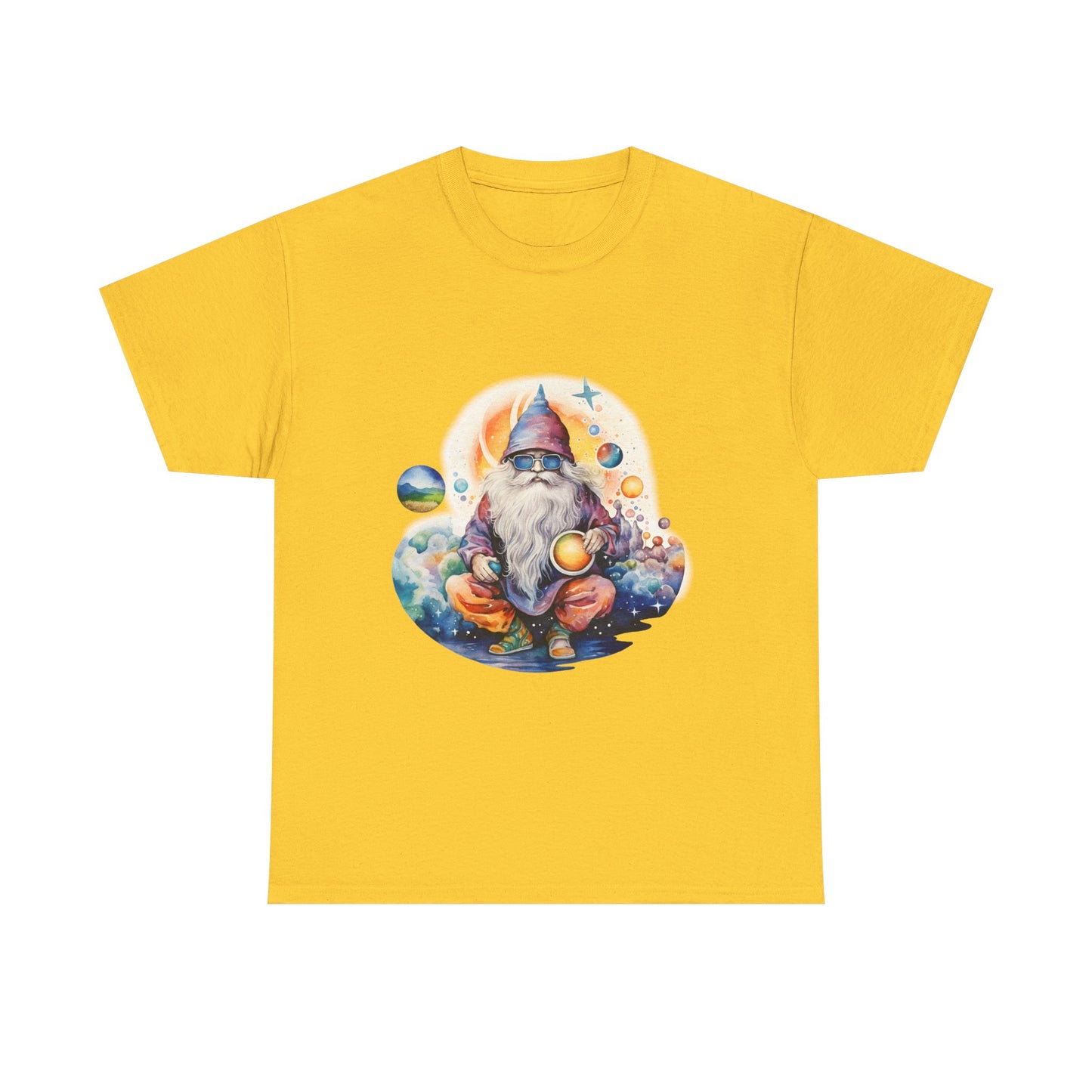 Cosmic Gnome Unisex Heavy Cotton Tee - Whimsical Space Design for Everyday Wear