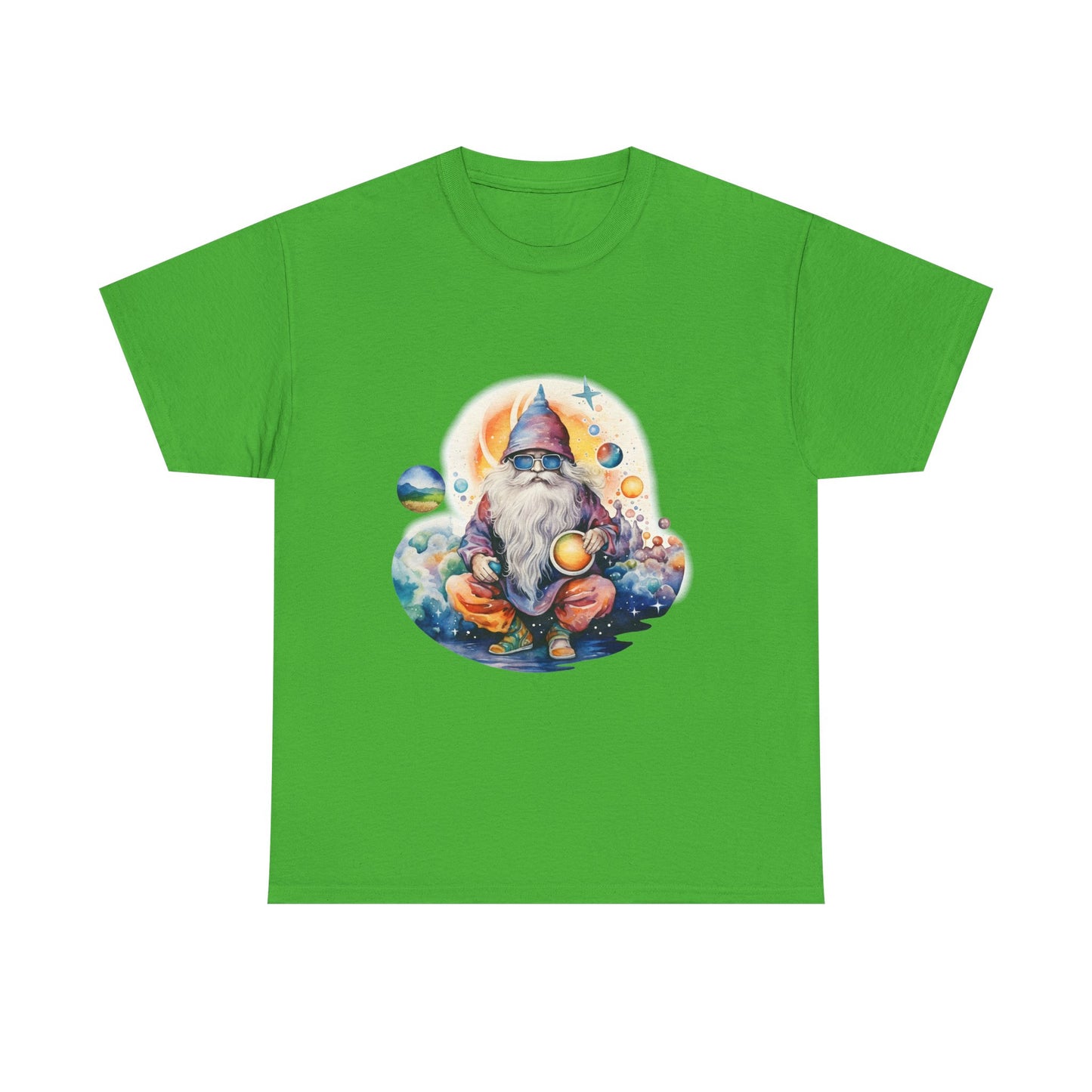 Cosmic Gnome Unisex Heavy Cotton Tee - Whimsical Space Design for Everyday Wear