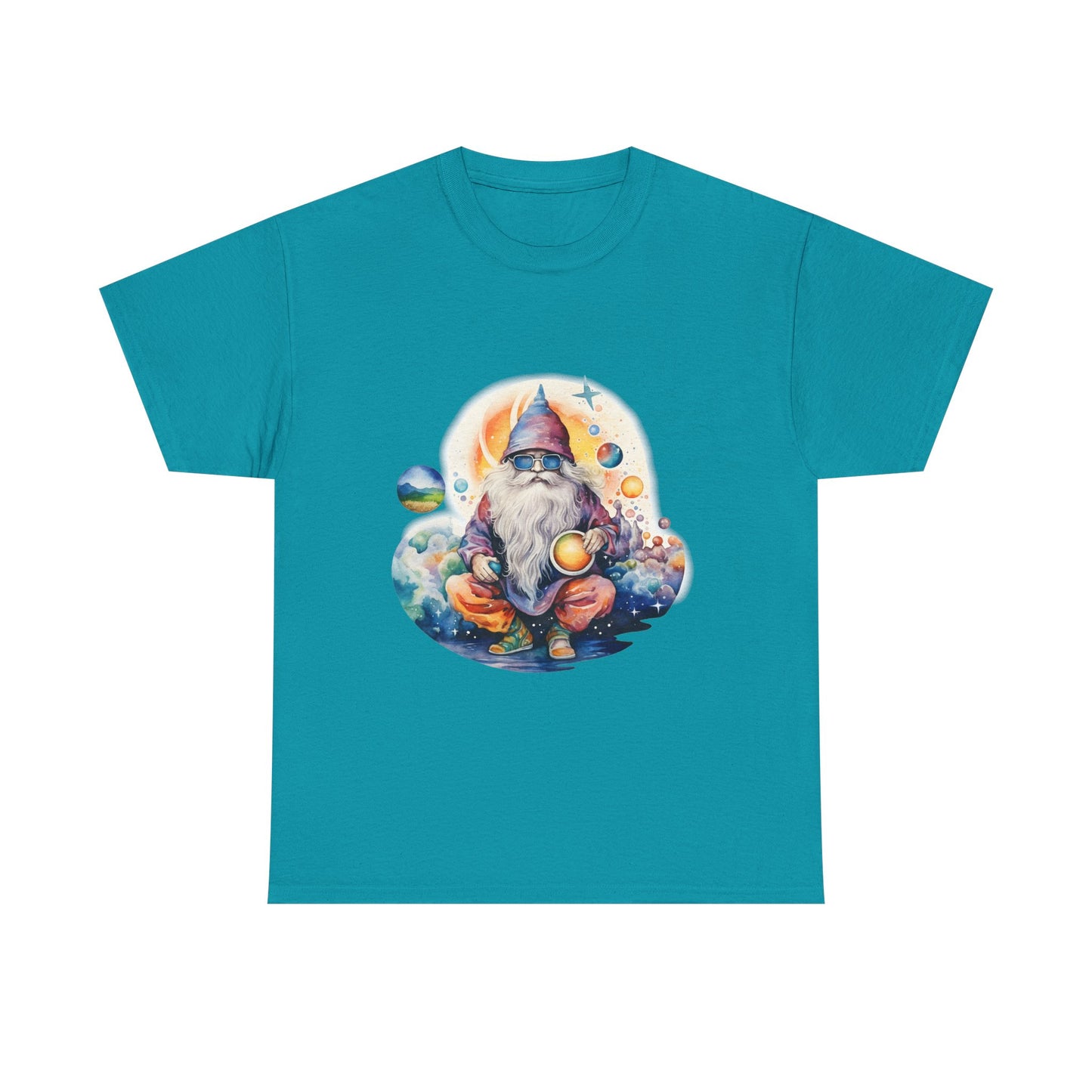 Cosmic Gnome Unisex Heavy Cotton Tee - Whimsical Space Design for Everyday Wear