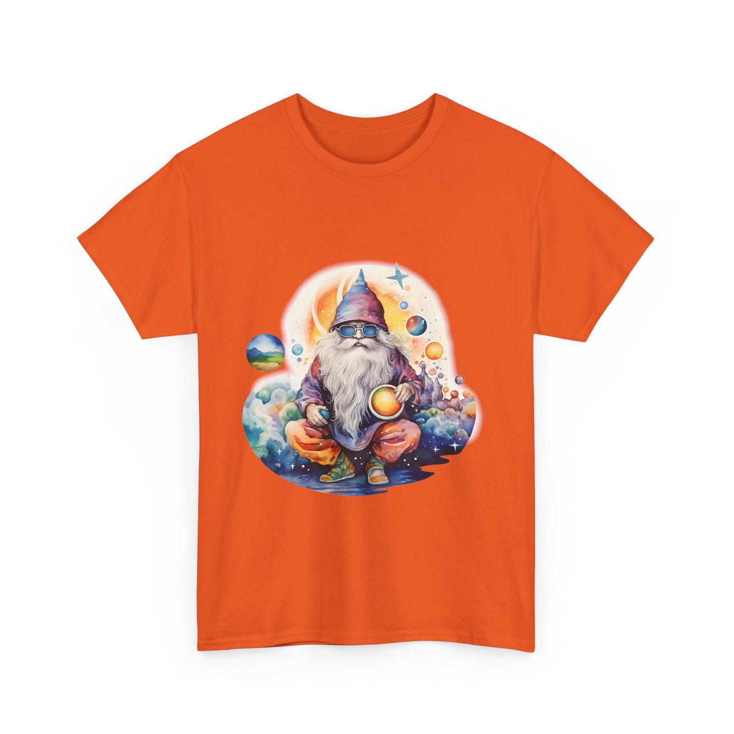 Cosmic Gnome Unisex Heavy Cotton Tee - Whimsical Space Design for Everyday Wear