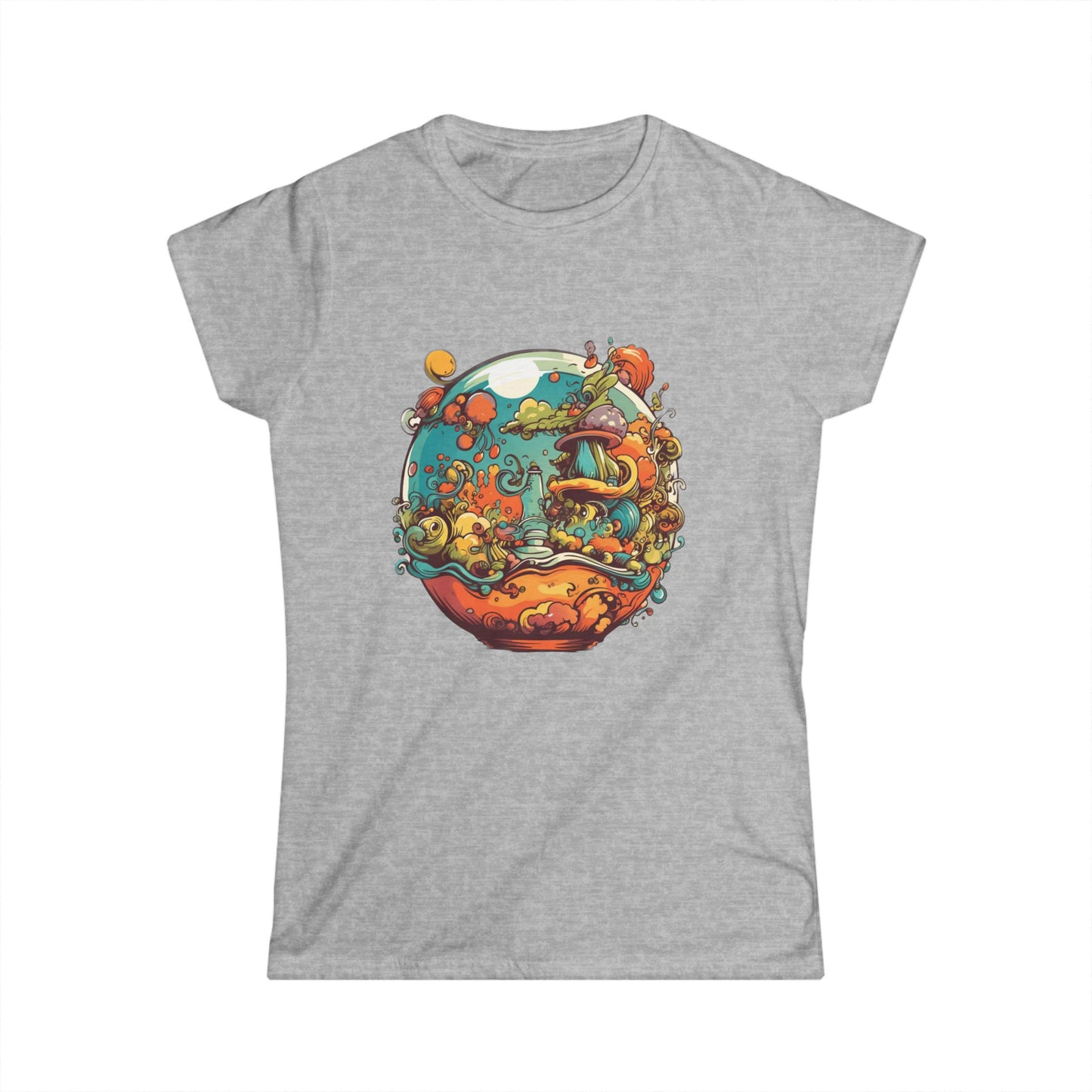 Whimsical Women's Softstyle Tee with Colorful Nature Design