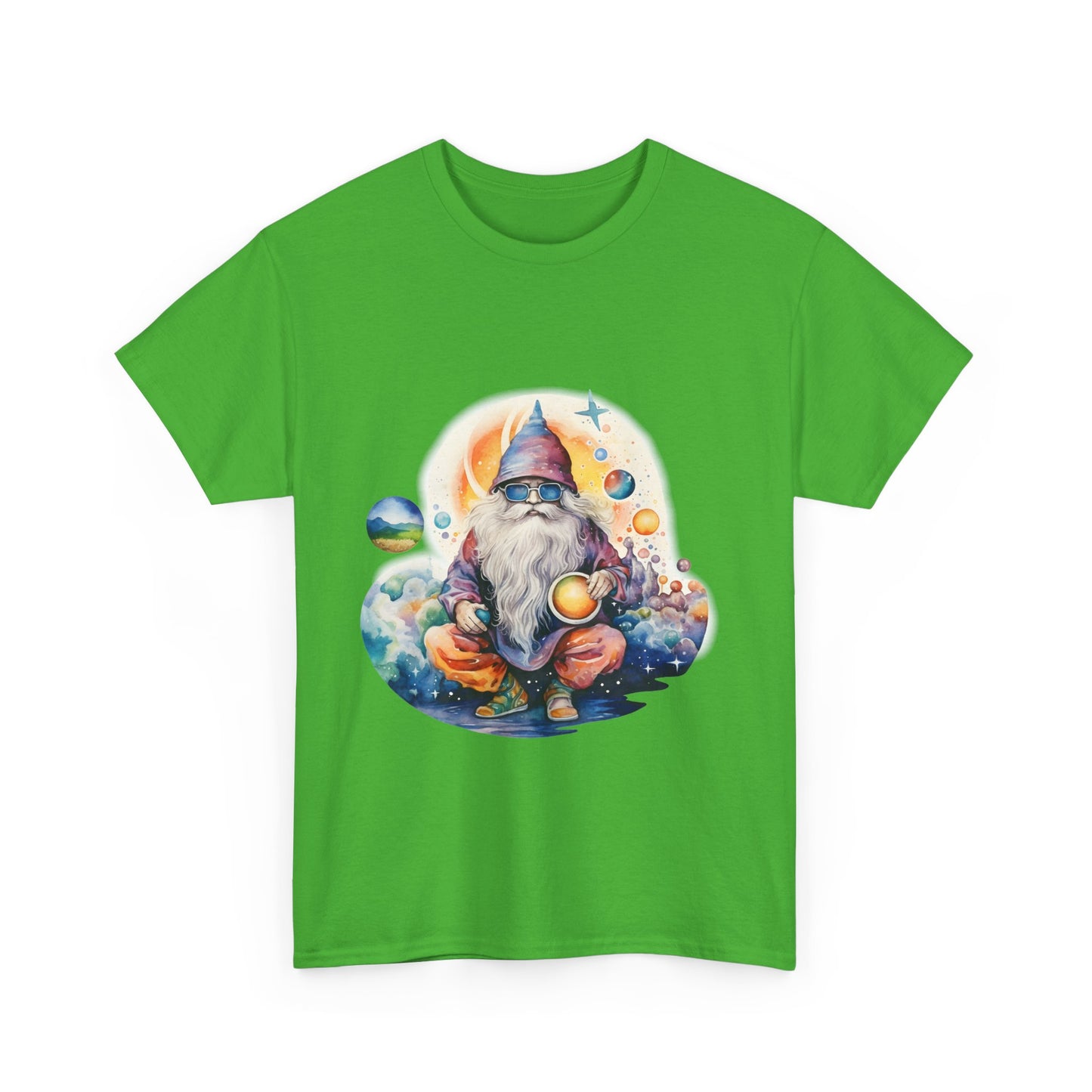 Cosmic Gnome Unisex Heavy Cotton Tee - Whimsical Space Design for Everyday Wear