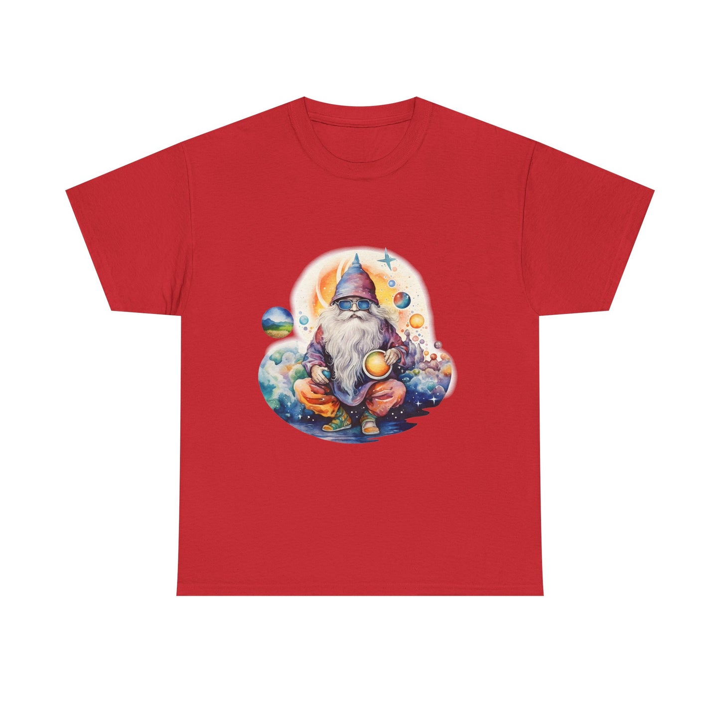 Cosmic Gnome Unisex Heavy Cotton Tee - Whimsical Space Design for Everyday Wear
