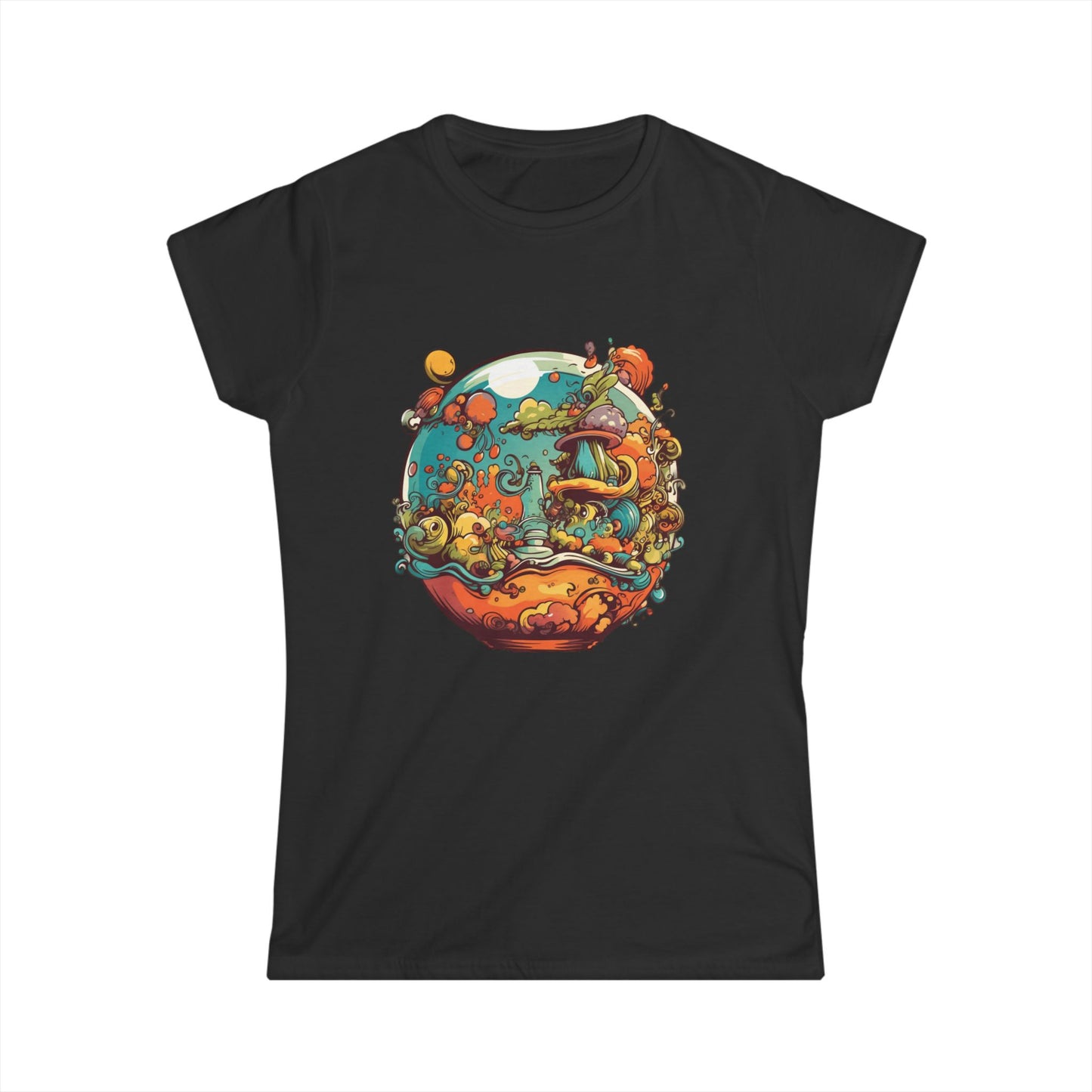 Whimsical Women's Softstyle Tee with Colorful Nature Design