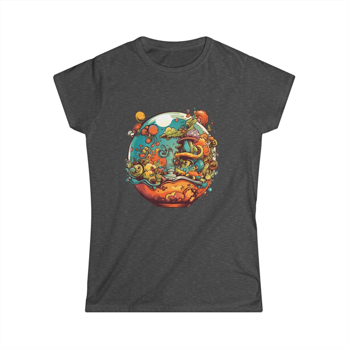 Whimsical Women's Softstyle Tee with Colorful Nature Design