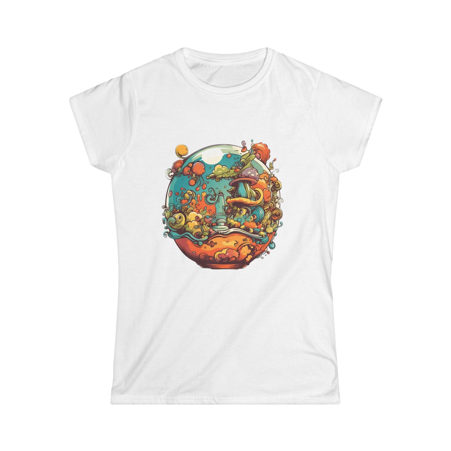 Whimsical Women's Softstyle Tee with Colorful Nature Design