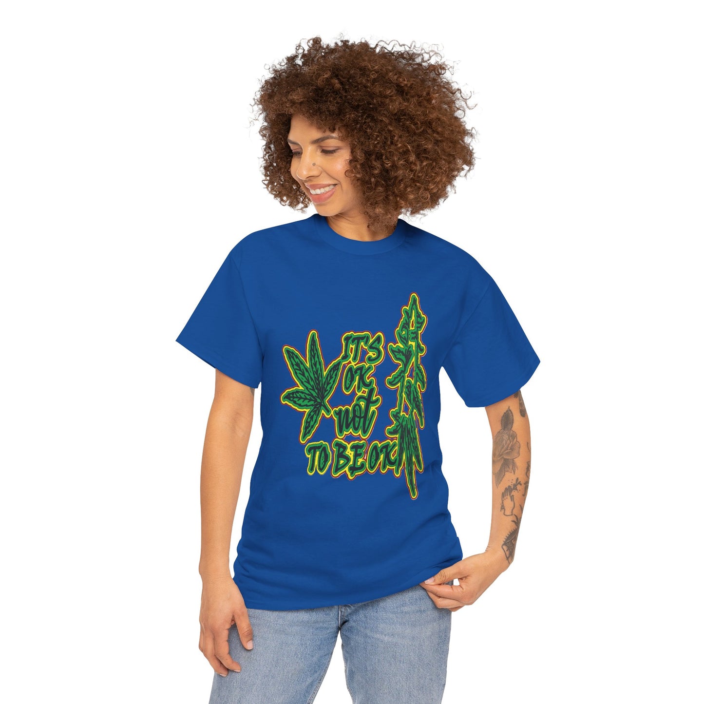 Cannabis Leaf Graphic Tee - "It's OK Not To Be OK" Green Rasta Design