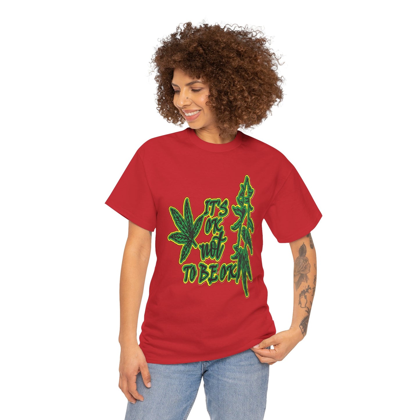 Cannabis Leaf Graphic Tee - "It's OK Not To Be OK" Green Rasta Design