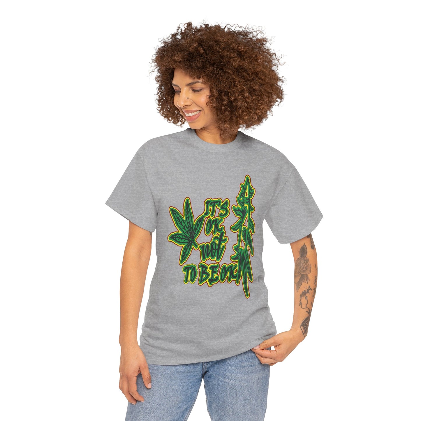 Cannabis Leaf Graphic Tee - "It's OK Not To Be OK" Green Rasta Design