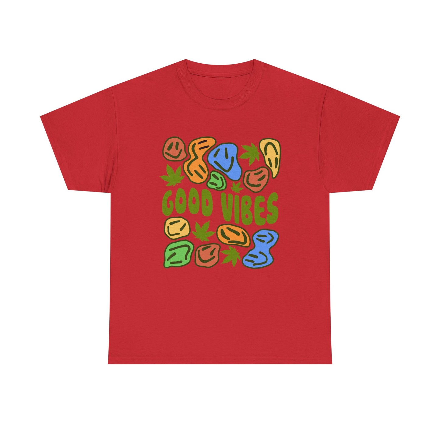 Good Vibes Graphic Tee – Retro Colorful Leaf & Pebble Design