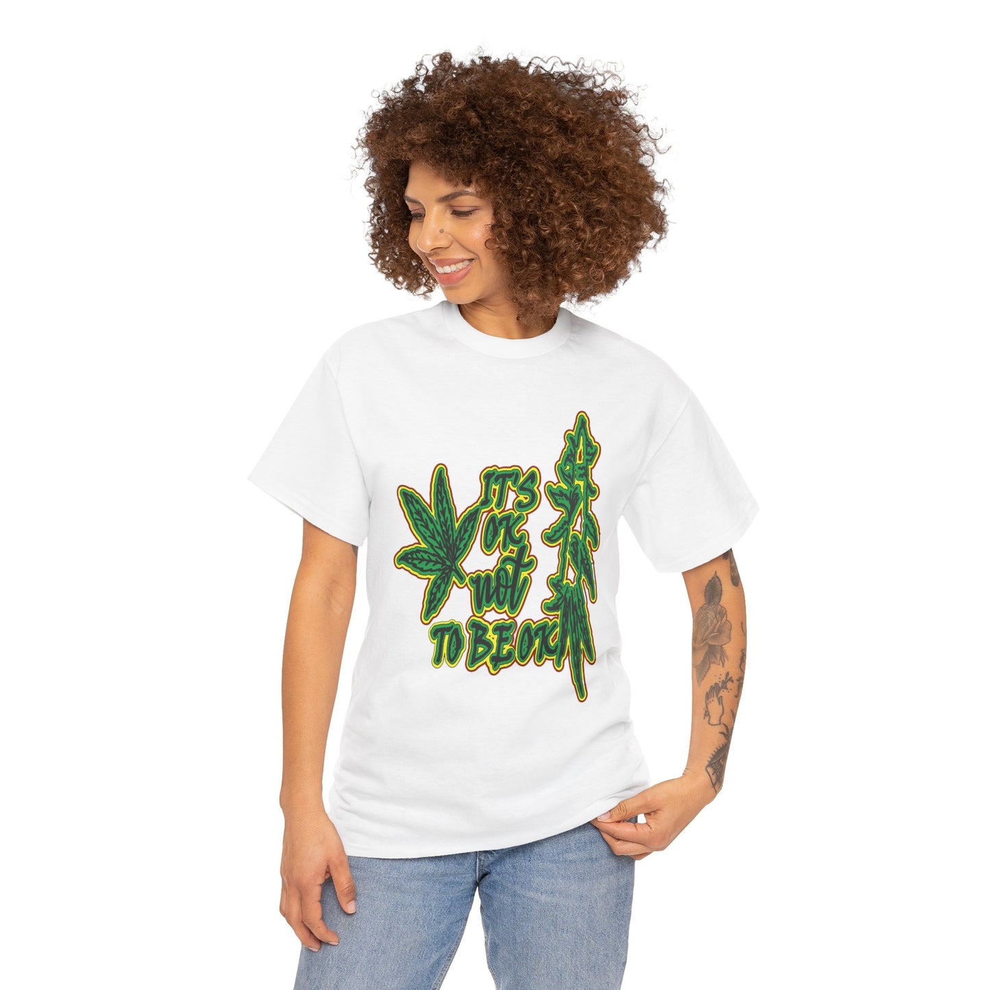 Cannabis Leaf Graphic Tee - "It's OK Not To Be OK" Green Rasta Design