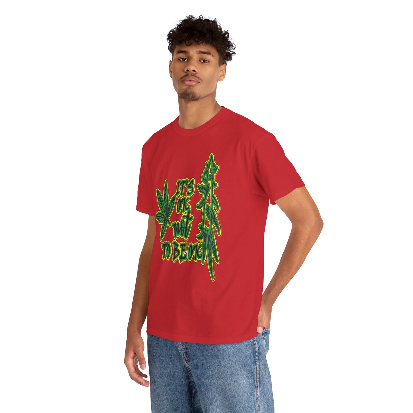 Cannabis Leaf Graphic Tee - "It's OK Not To Be OK" Green Rasta Design