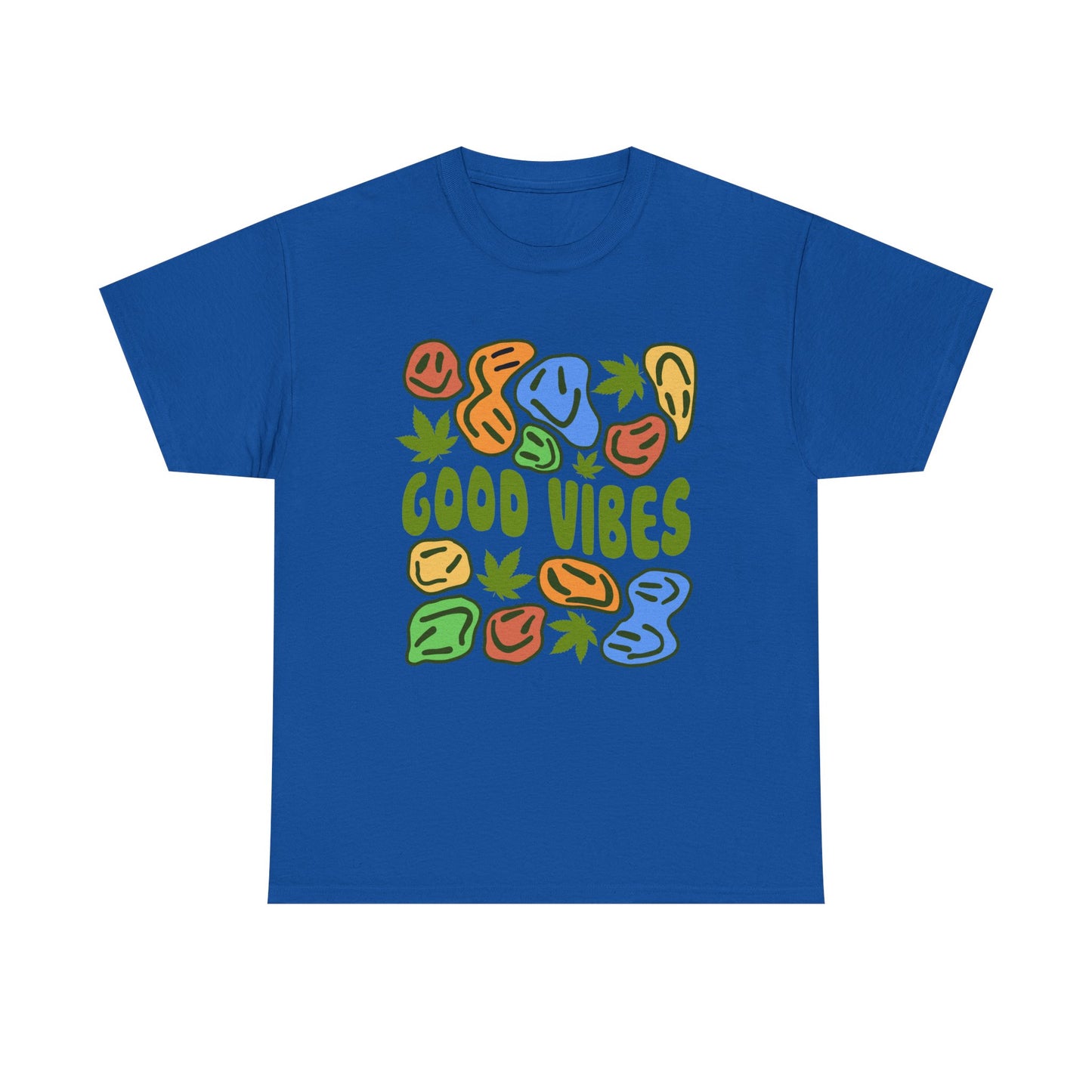 Good Vibes Graphic Tee – Retro Colorful Leaf & Pebble Design