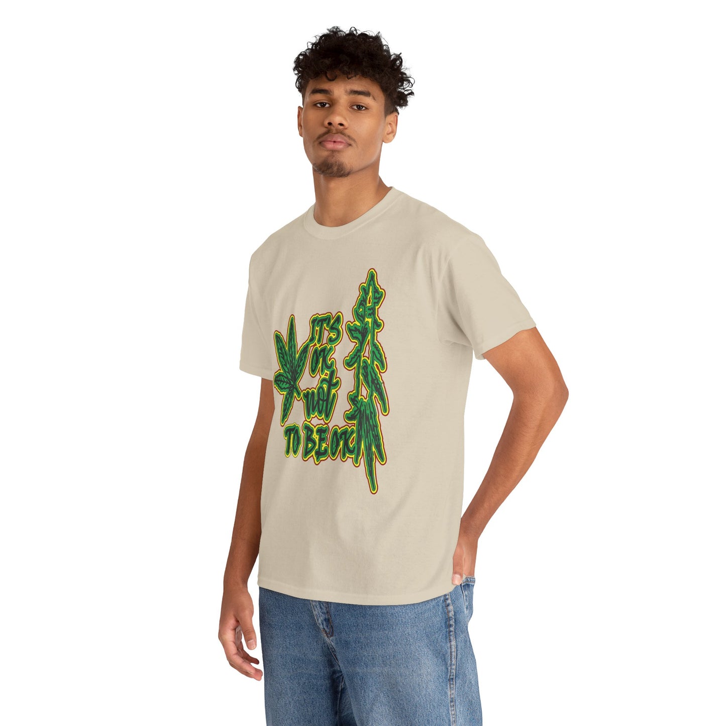 Cannabis Leaf Graphic Tee - "It's OK Not To Be OK" Green Rasta Design