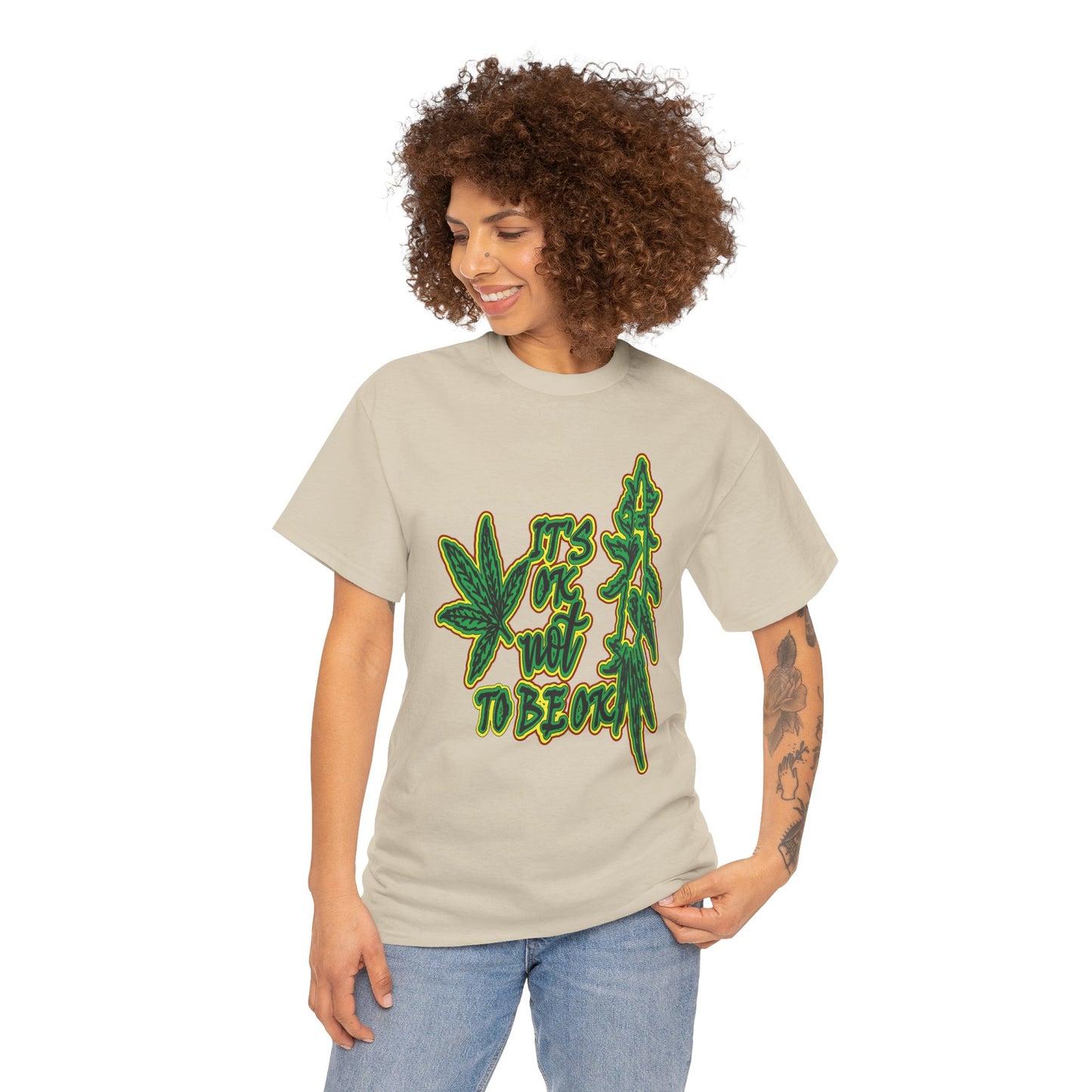 Cannabis Leaf Graphic Tee - "It's OK Not To Be OK" Green Rasta Design