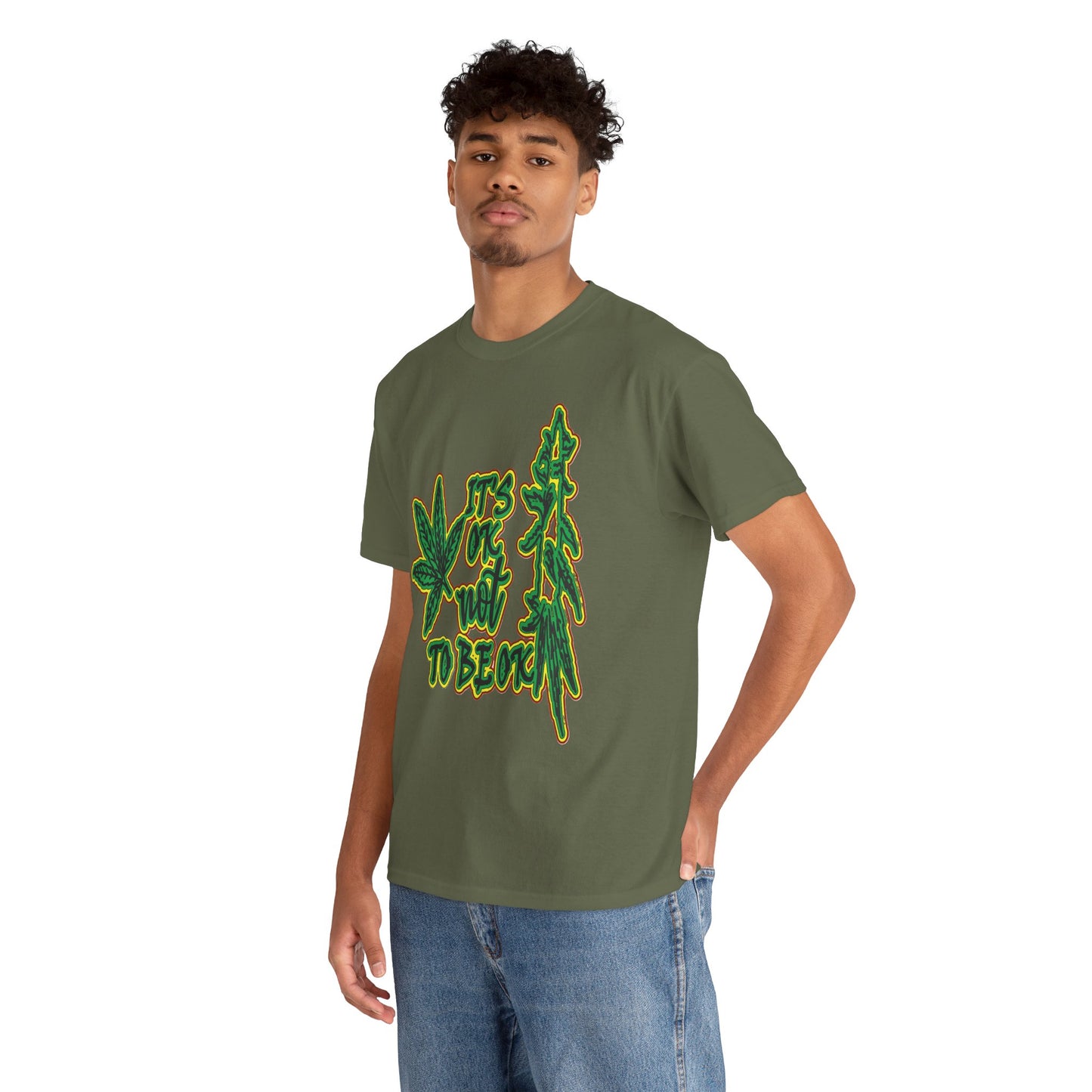 Cannabis Leaf Graphic Tee - "It's OK Not To Be OK" Green Rasta Design