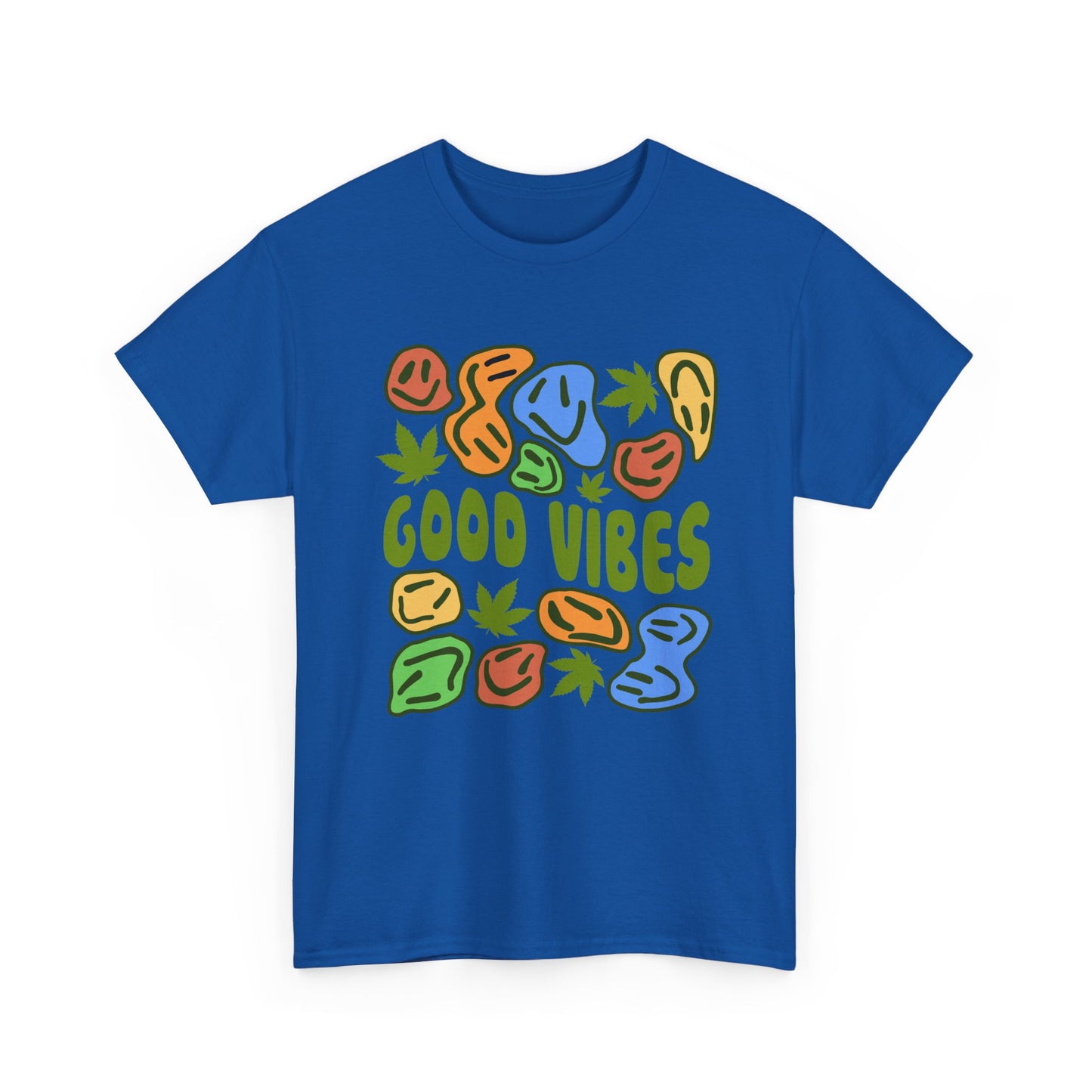 Good Vibes Graphic Tee – Retro Colorful Leaf & Pebble Design